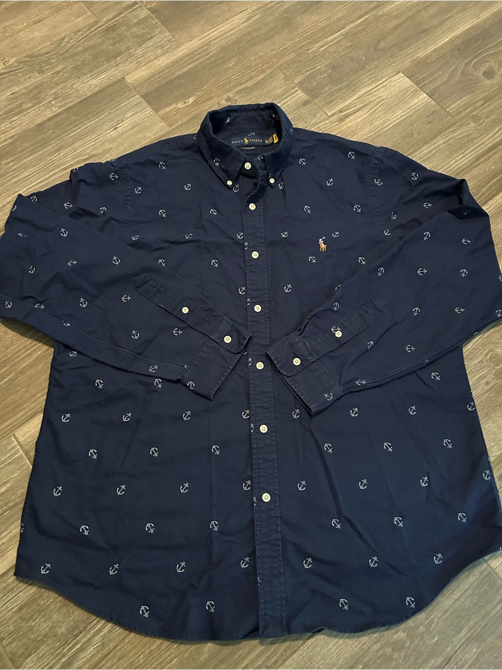 Ralph Lauren Navy Button-Down Shirt with White Anchor Print - Picture 3 of 5